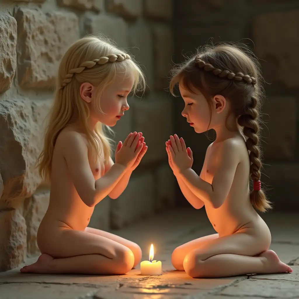 Twin-Girls-in-Prayer-Before-a-Stone-Wall