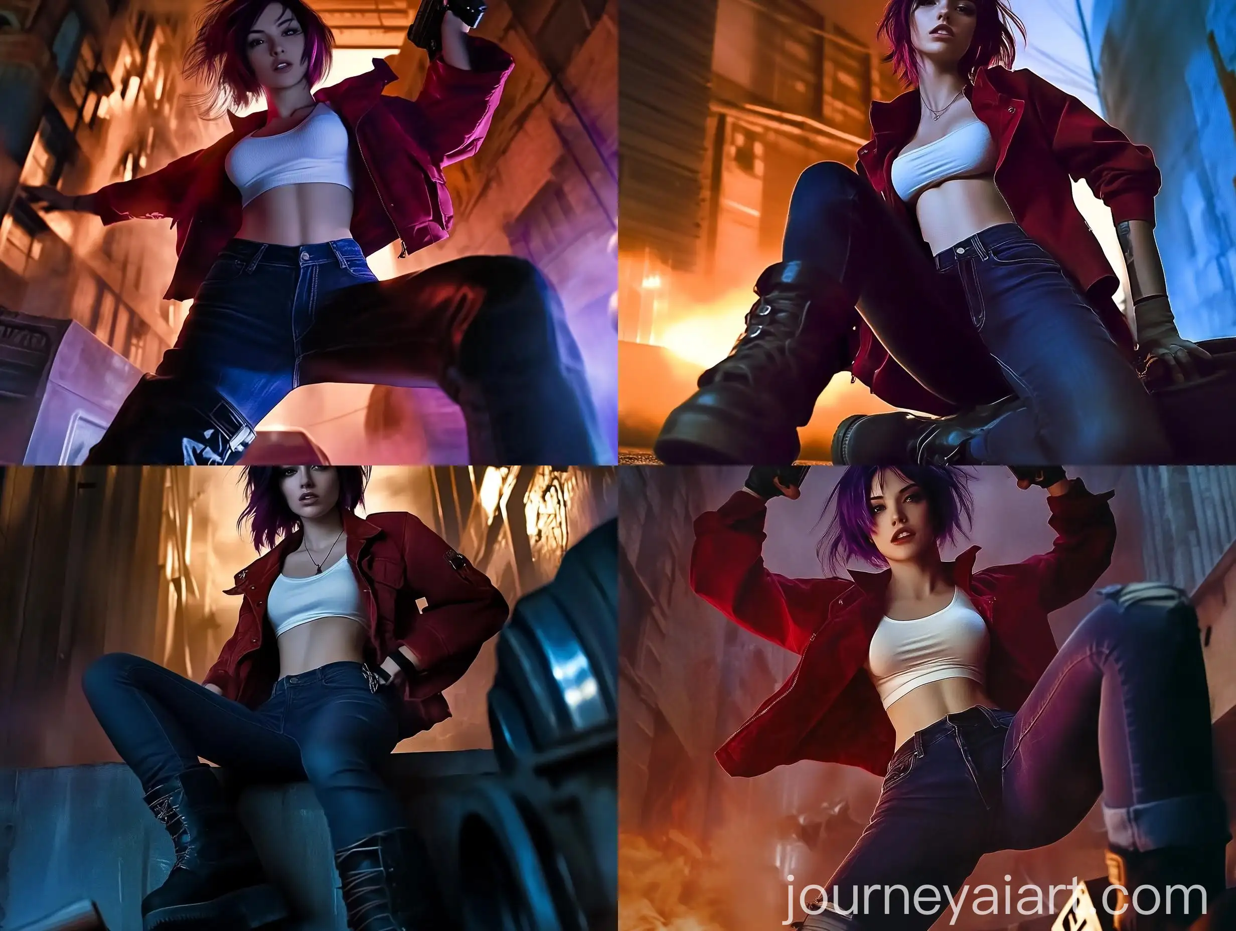 Young-Woman-in-Red-Jacket-with-Dark-Violet-Bob-Dynamic-Pose