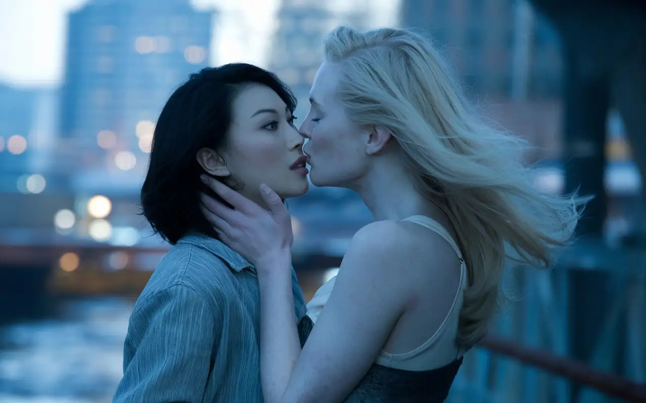 Romantic-Cinematic-Kiss-Between-Two-Beautiful-Women