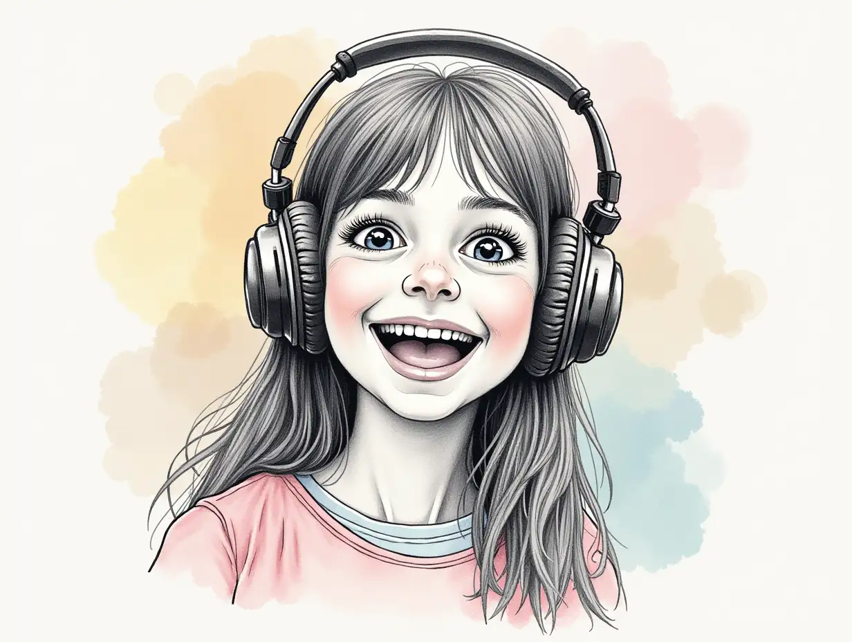 Joyful-Girl-Sketching-to-Tunes-on-Wireless-Headphones