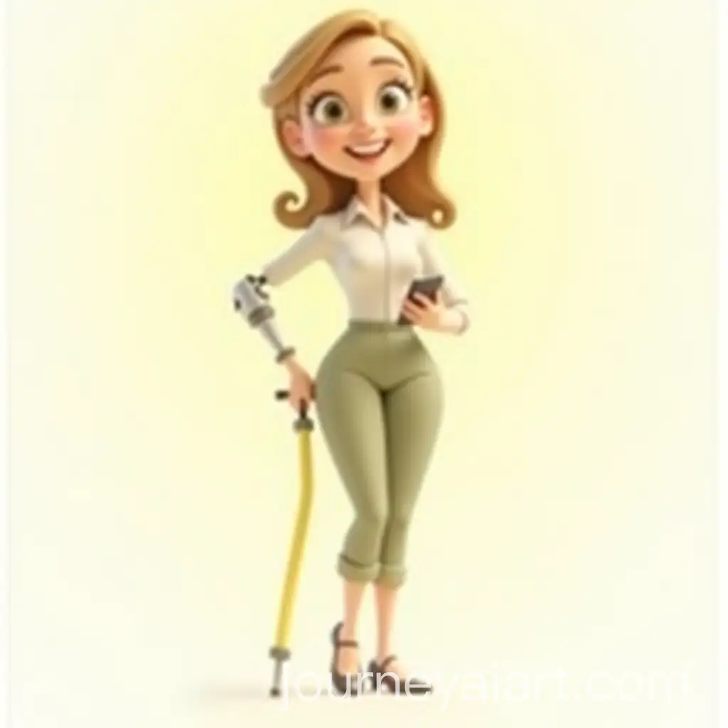 Confident-Female-Office-Worker-with-Prosthetic-Leg-Using-Smartphone