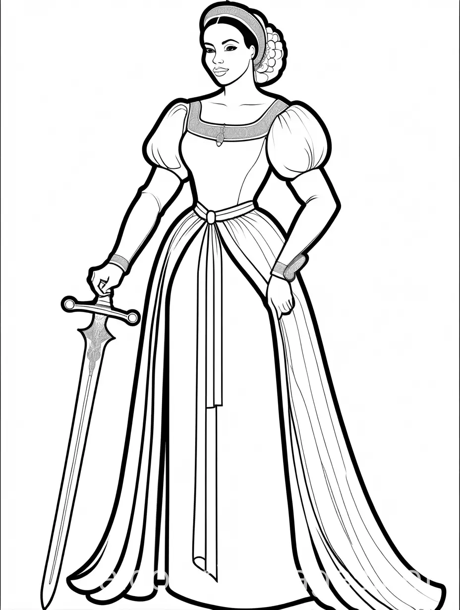 Dominican-Woman-with-Sword-in-Dress-Coloring-Page