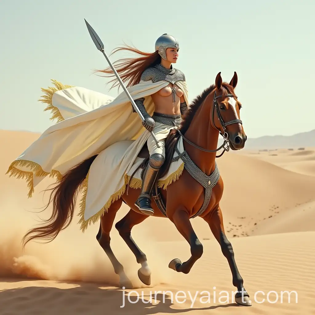 Teutonic-Knight-and-Baroness-Riding-Gallop-on-Horse-Through-Desert