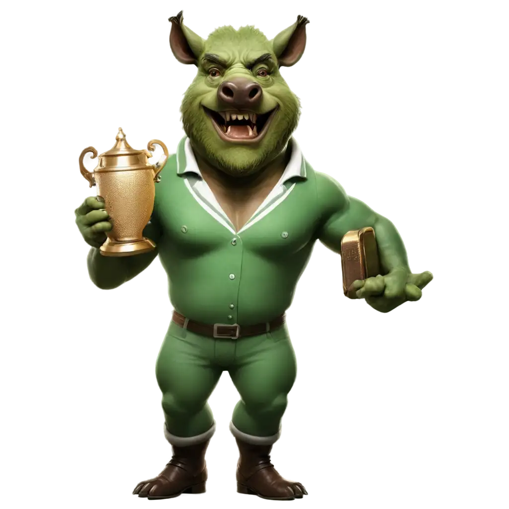 Stylish-Green-Boar-Holding-Champion-Trophy-PNG-Muscular-Not-Fat