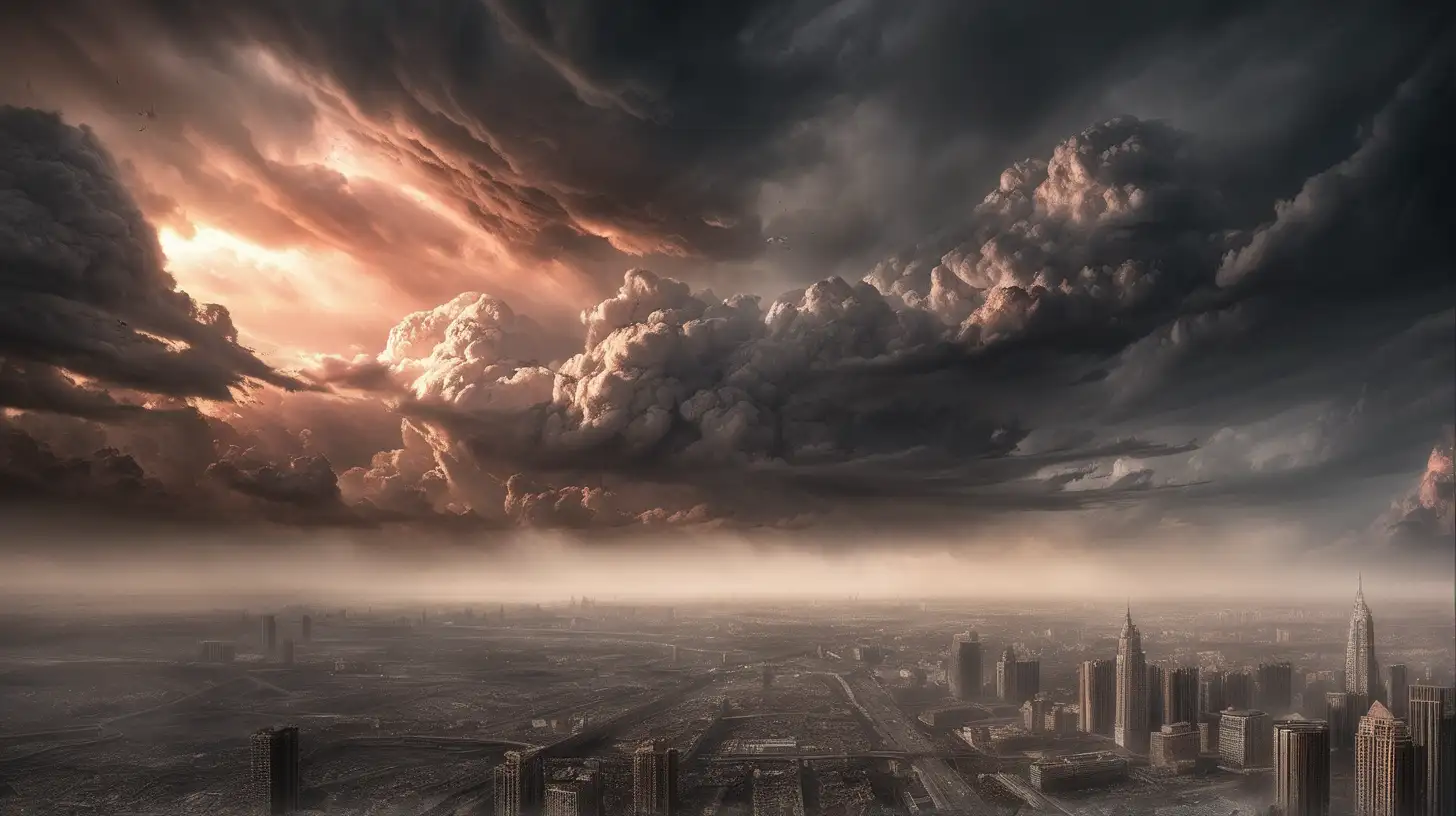 Dramatic Apocalyptic Sky with Silhouetted Cityscape