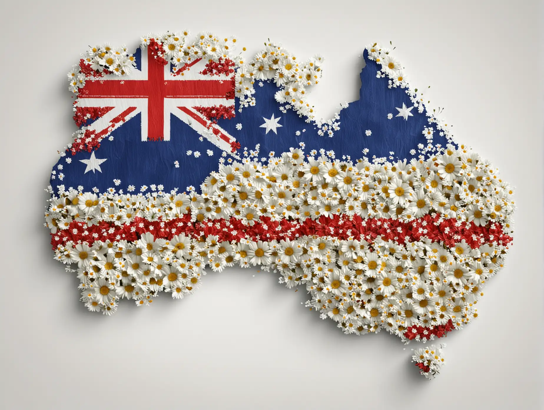 Australia Flag Flower Art on Pure White Background