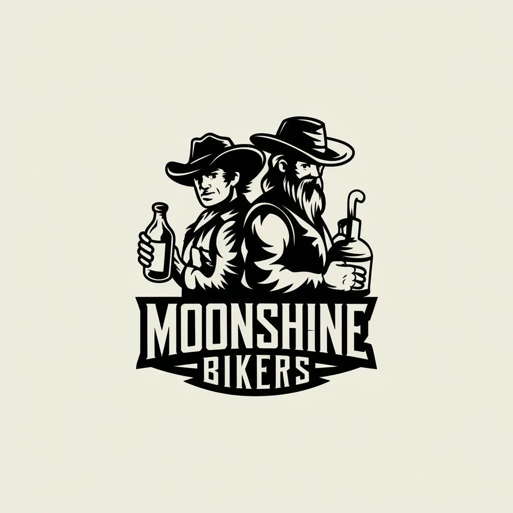 LOGO Design for Moonshine Bikers Vector Logo Featuring Cowboy and Moonshiner Themes