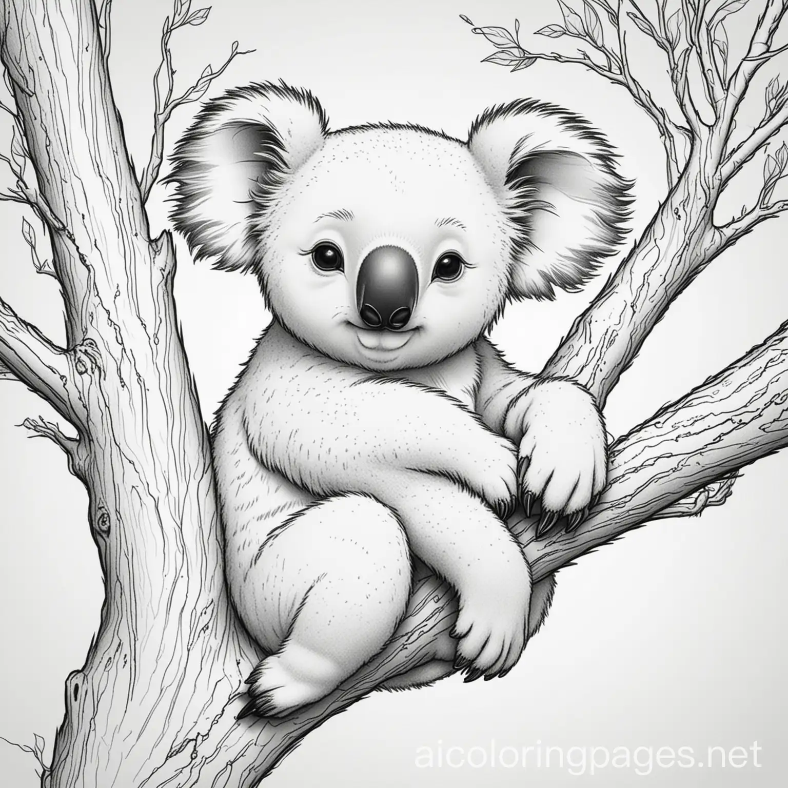 Sleepy-Koala-Hugging-Tree-Branch-Coloring-Page