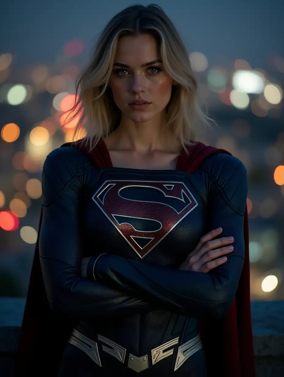 Milly-Alcock-as-Supergirl-in-Sleek-Black-Kryptonian-Suit-on-Metropolis-Rooftop