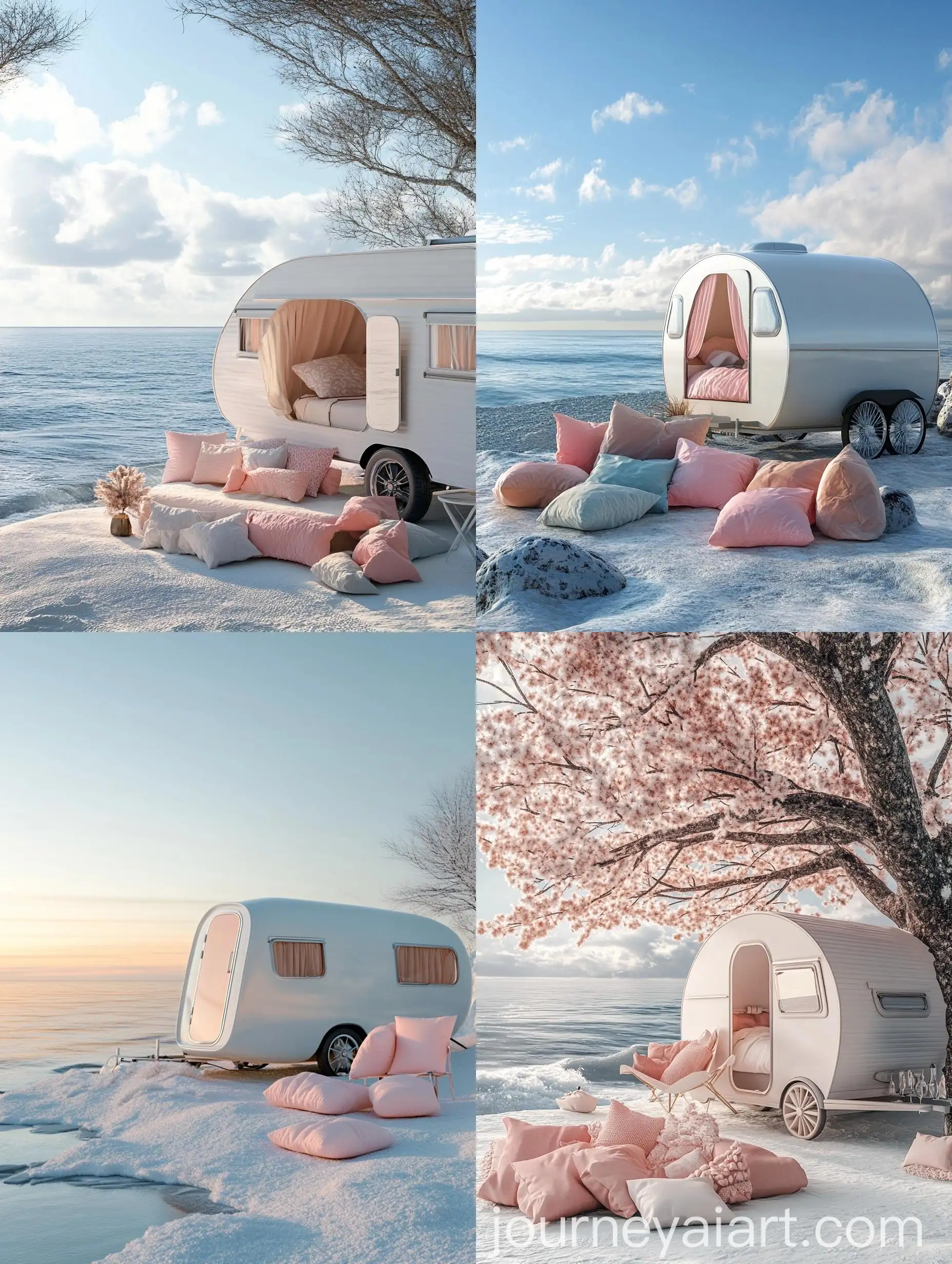 Snowy-White-Caravan-by-the-Sea-with-Colorful-Pillows
