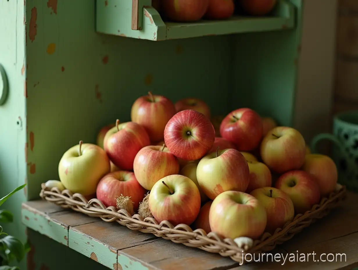 Child-Picking-Apple-from-Fresh-Fruits-on-Shelf-in-GreenGreenhouse-Fruit-Scenehouse-Interior