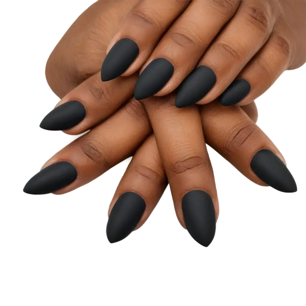 HighQuality-PNG-Image-of-an-African-Woman-with-Black-Matte-AlmondShaped-PressOn-Nails