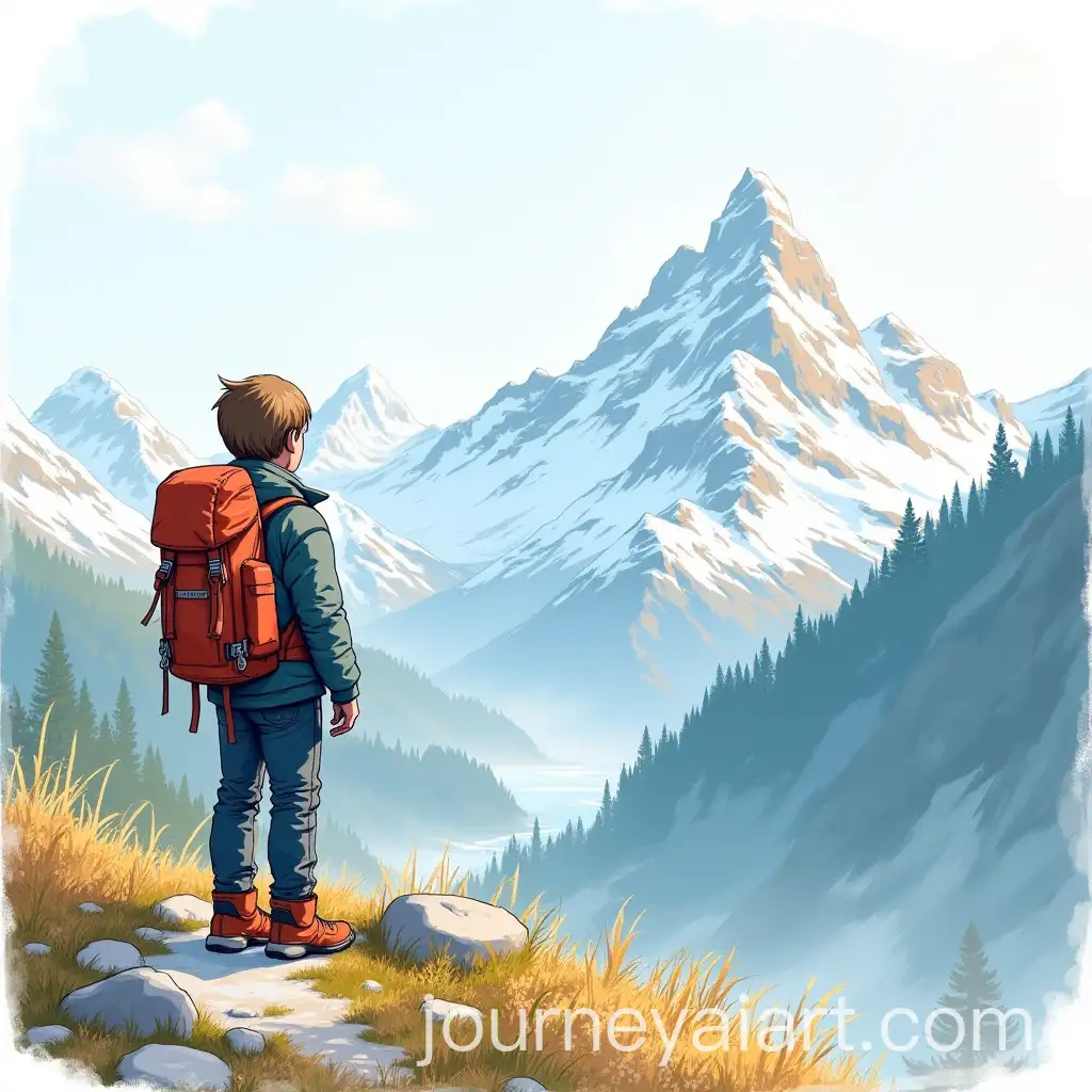Boy-Hiking-in-the-Mountains-with-SnowCapped-Peaks