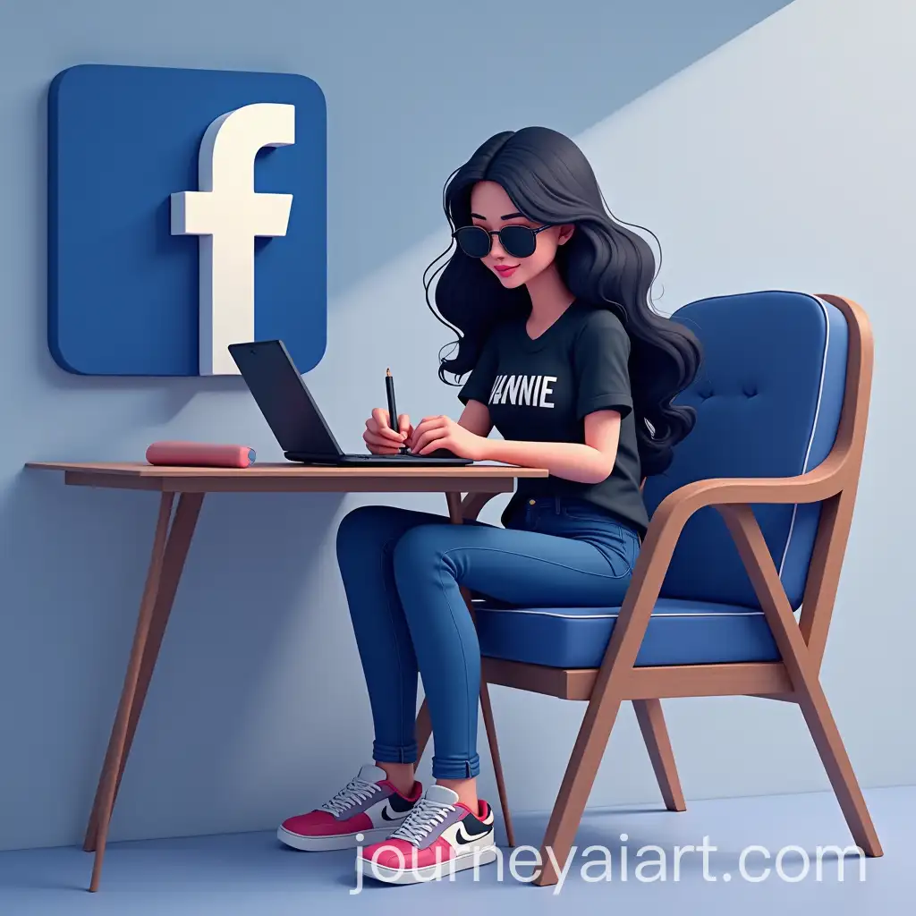 Malay-Woman-Coding-with-Facebook-Logo-in-3D-Illustration