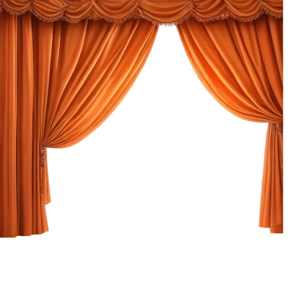 orange long luxury drapes curtains living room window decorations ideas isolated illustration