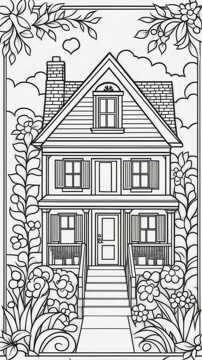 Cottage Coloring Book Pages with Borders and Simple Designs