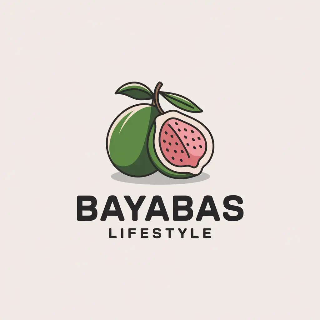 LOGO Design for Bayabas Lifestyle Minimalistic Pair of Guava Fruits with Luxury Text and Pink Interior