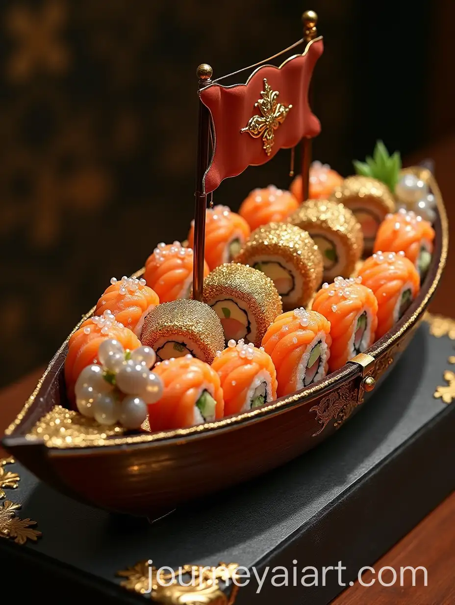 Floating-Sushi-Boat-Styled-as-Royal-Treasure-Chest-with-Gemstone-Toppings