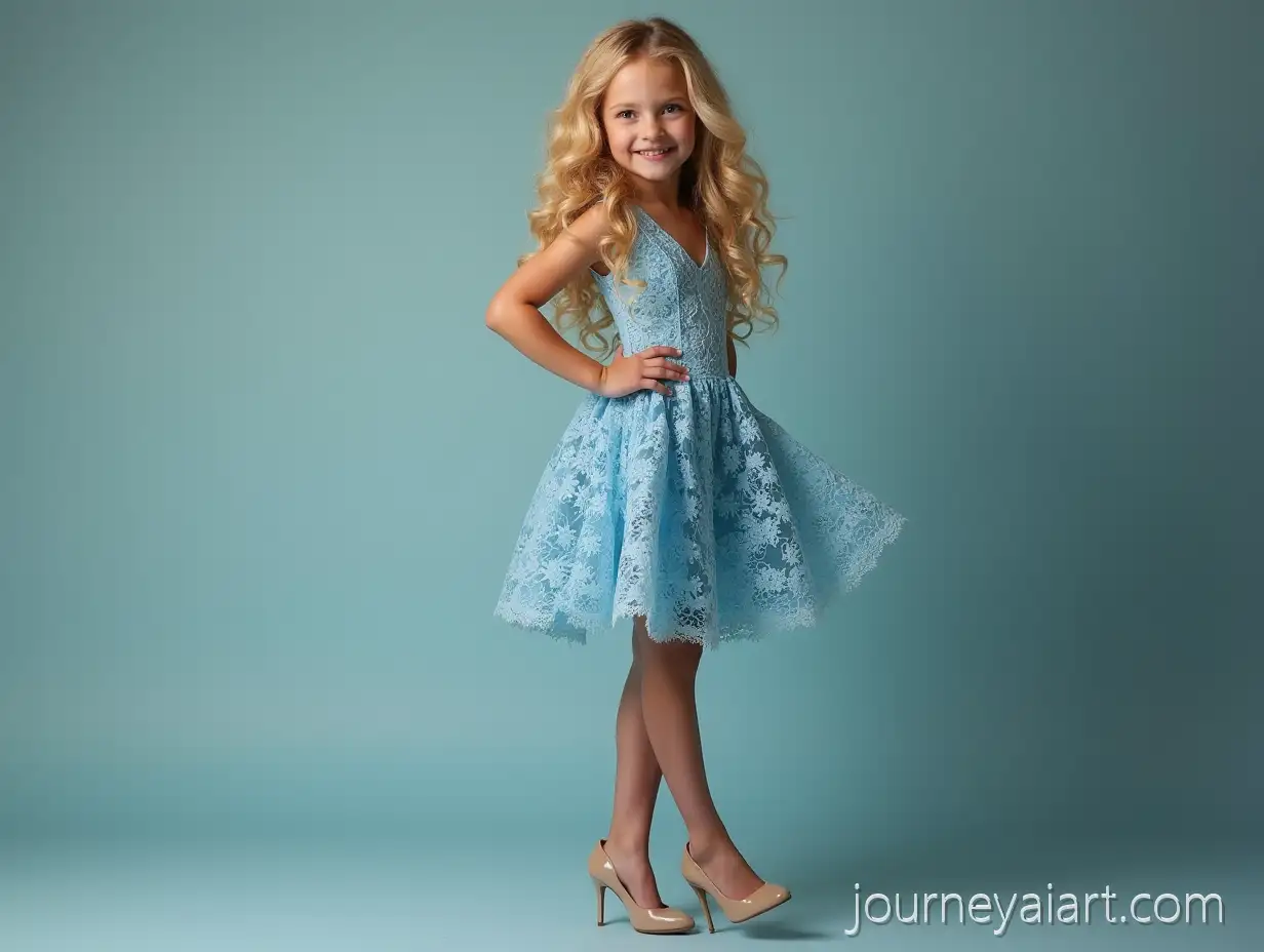 Blonde-Girl-in-Lace-Blue-Dress-and-High-Heels-Standing-Full-Height