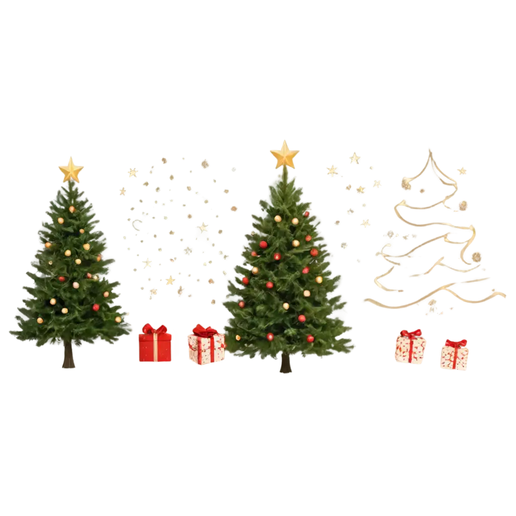 Realistic-3D-Christmas-Tree-PNG-with-Gold-and-Silver-Ornaments-Snowy-Base-and-Festive-Atmosphere