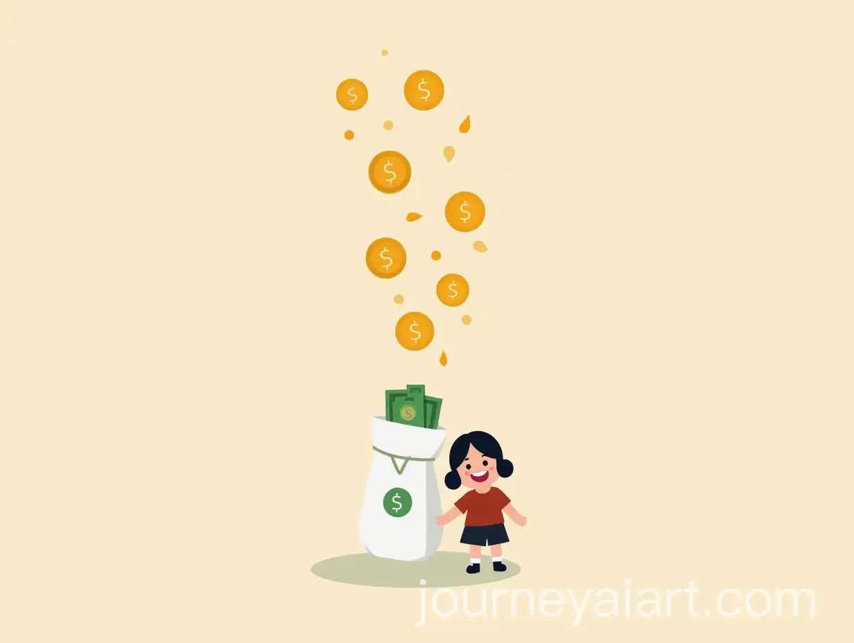 Minimalistic-2D-IllustrationAI-Image-Prompt-Expansion-of-Finances-with-Girl-Coins-Bills-and-Graphs