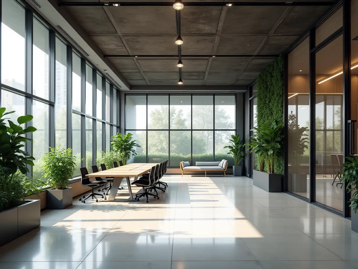 Modern Office Space Featuring Innovative Architecture and Interior Design with Lush Greenery