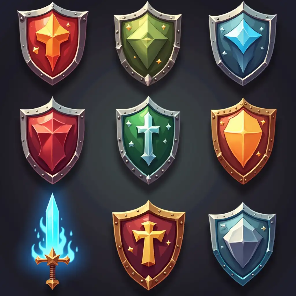 icons panel PRG game. sword mana shield