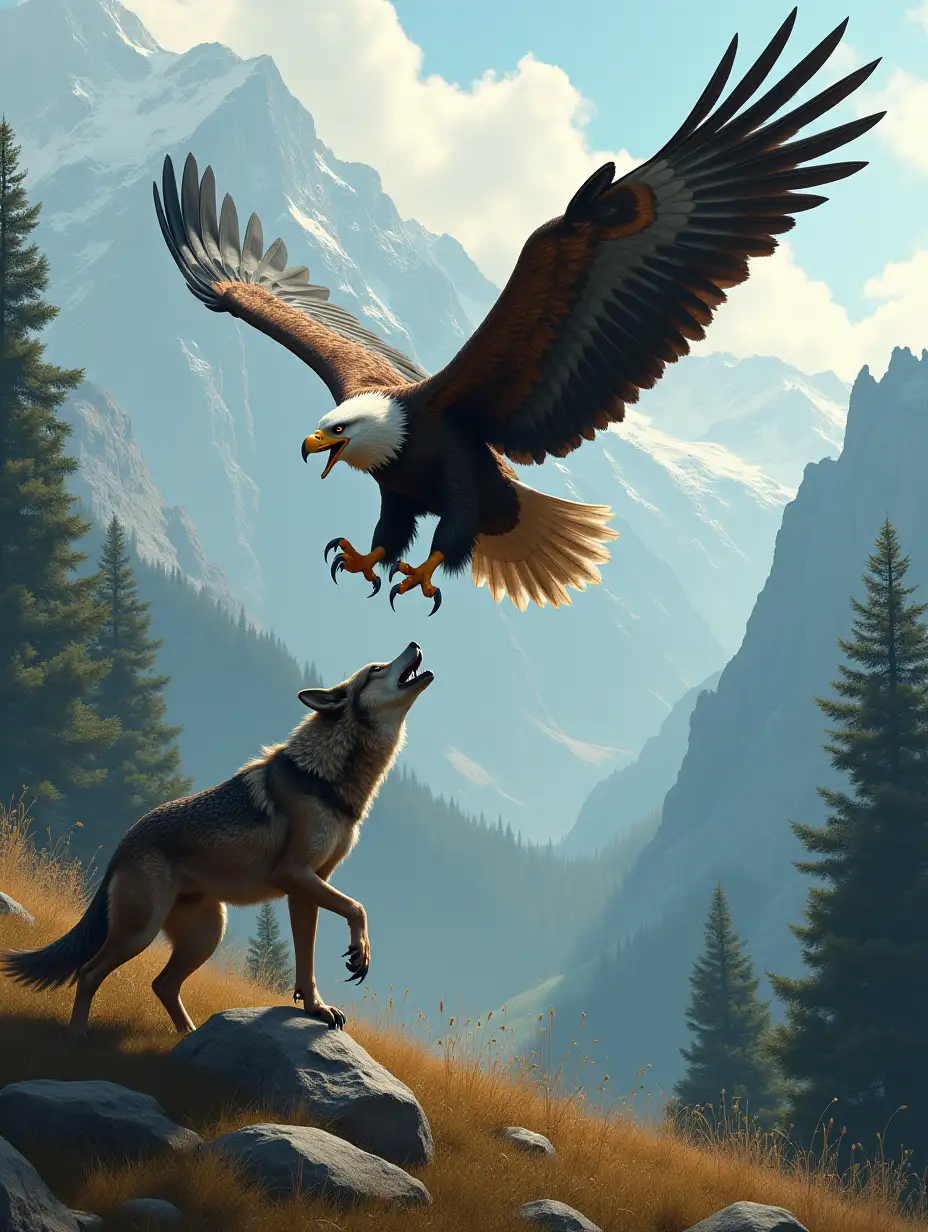 Epic-Battle-Between-a-Wolf-and-Imperial-Eagle-in-a-Mountain-Valley