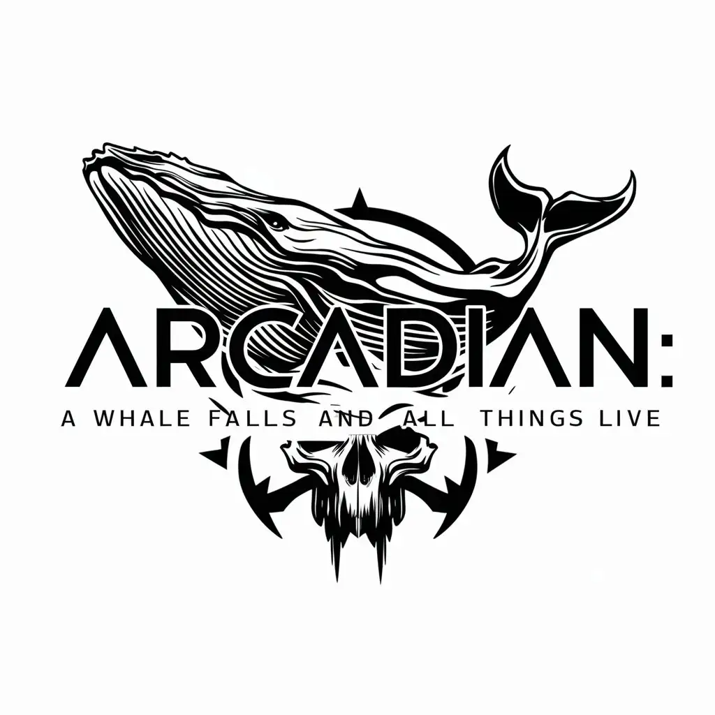 a logo design,with the text "ArcadianA whale falls and all things live", main symbol:whale, skull,complex,be used in game industry,clear background