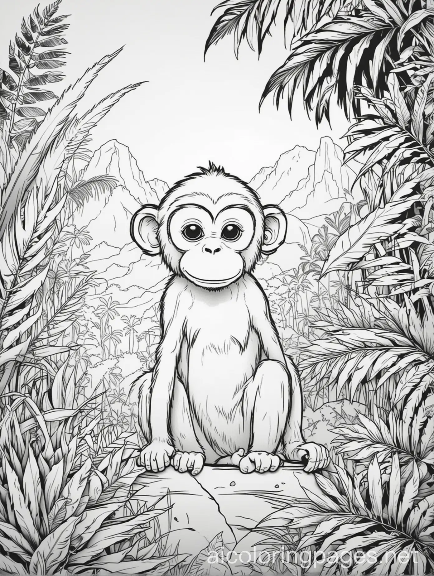 Minimalist-Monkey-in-Tropical-Setting-Coloring-Page-for-Kids