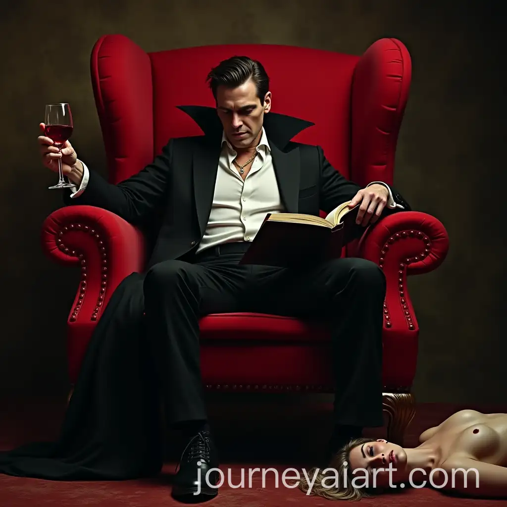 Gothic-Dracula-Reading-with-Wine-and-Fainted-Womans-Arm