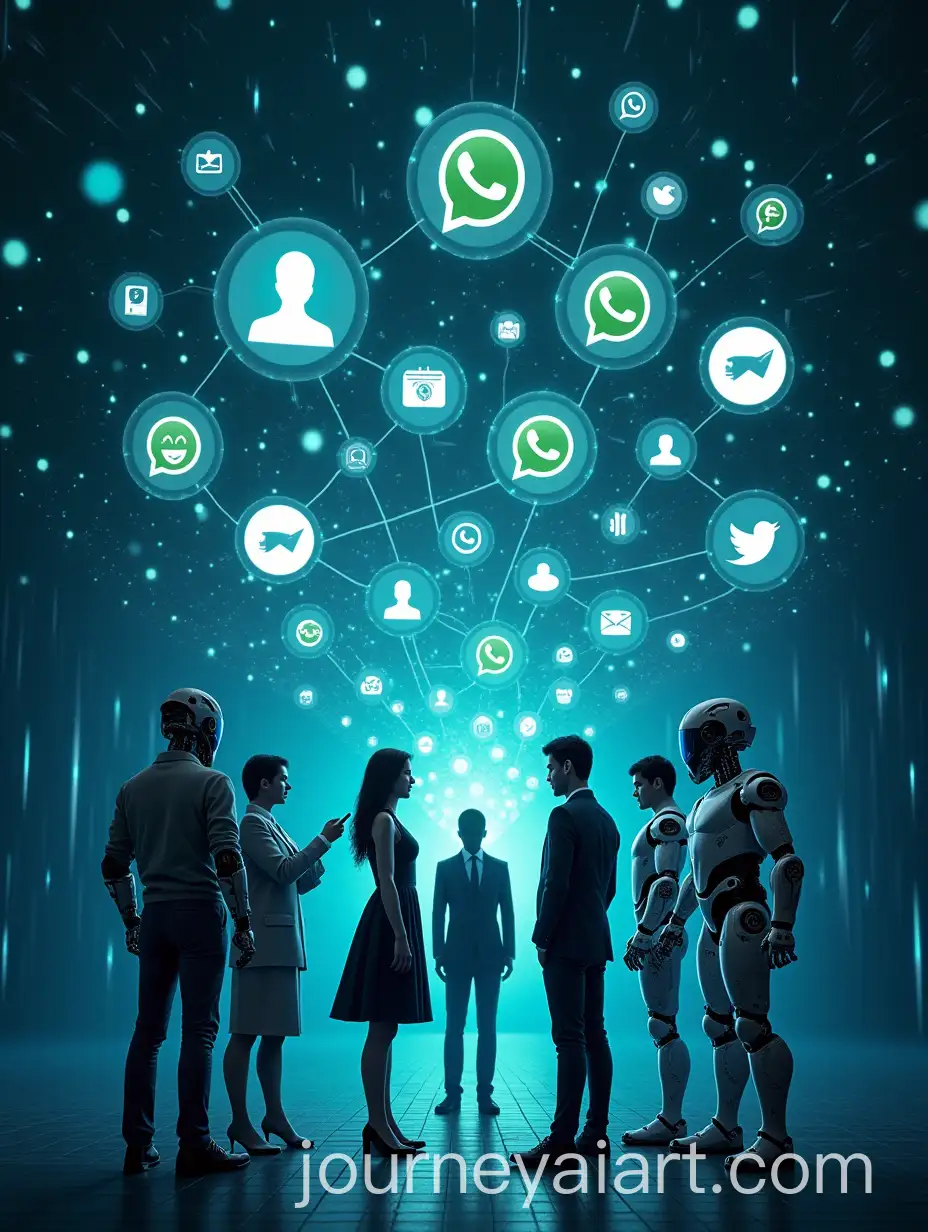 Futuristic-Robots-and-App-Icons-Interacting-in-Digital-Network-Scene