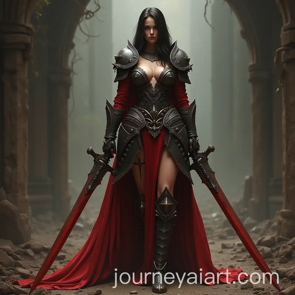 Seductive-Female-Viking-Warrior-in-Dark-Fantasy-Armor-with-Swords