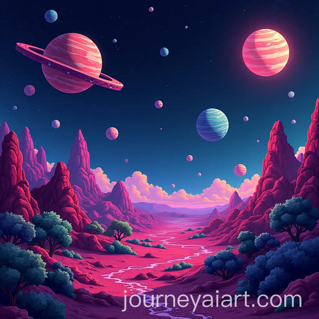 Exotic-Exoplanets-with-Neon-Colors-in-Rick-and-Morty-Style