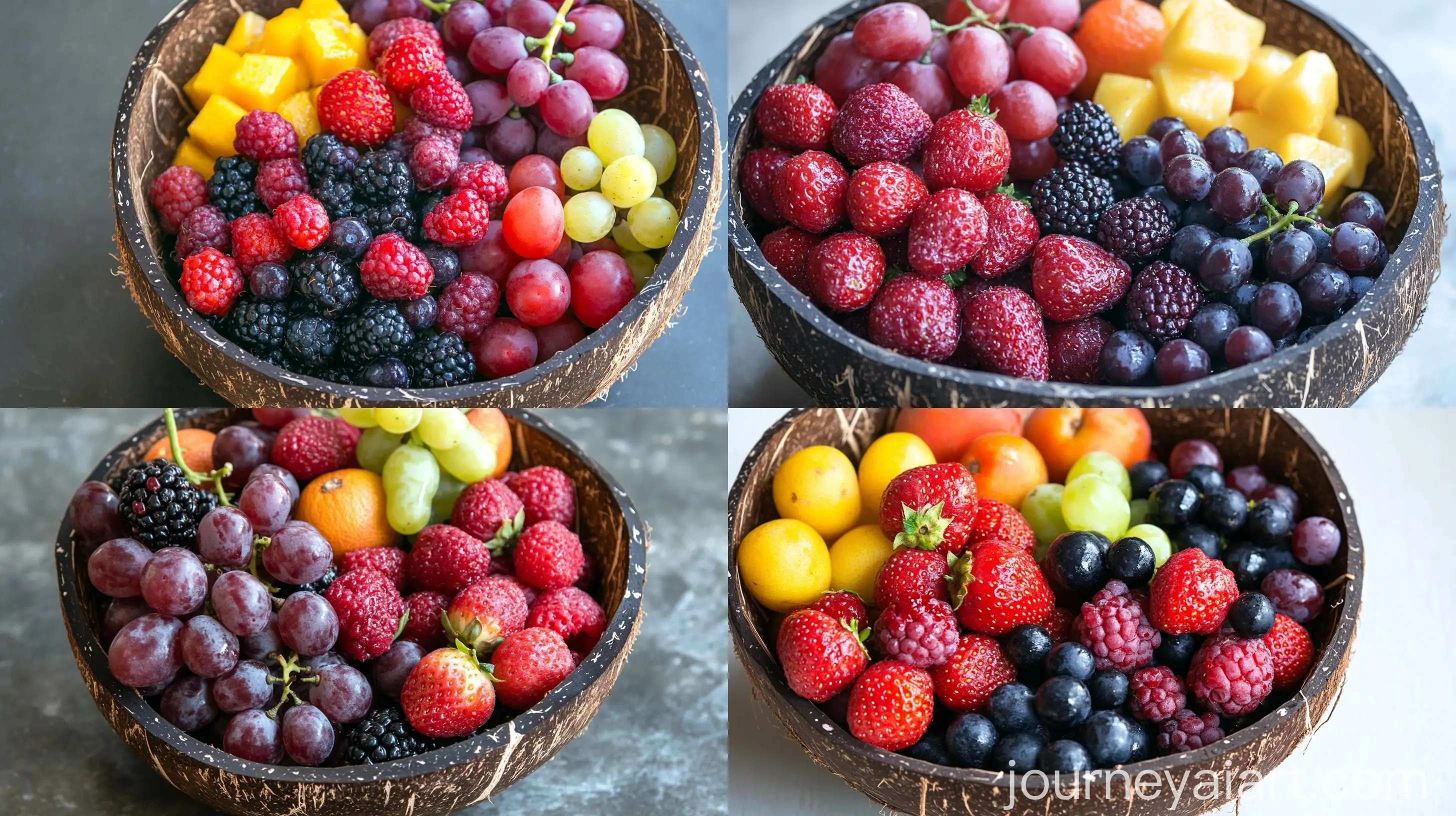 Assortment-of-Fresh-Berries-and-Grapes-in-a-Handcrafted-Coconut-Bowl