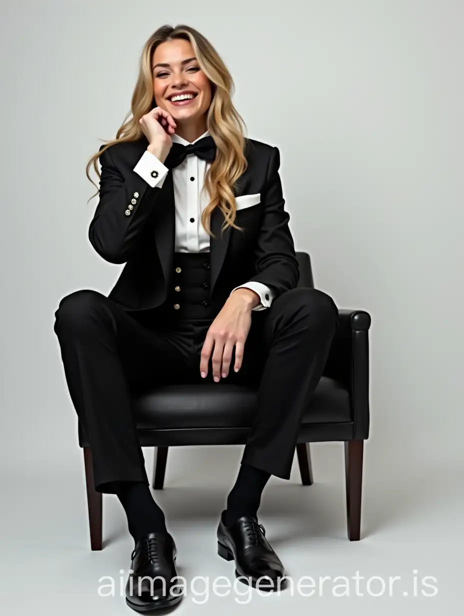 Stylish-Texas-Woman-Fashion-Model-in-Mens-Tuxedo-and-Wingtip-Shoes