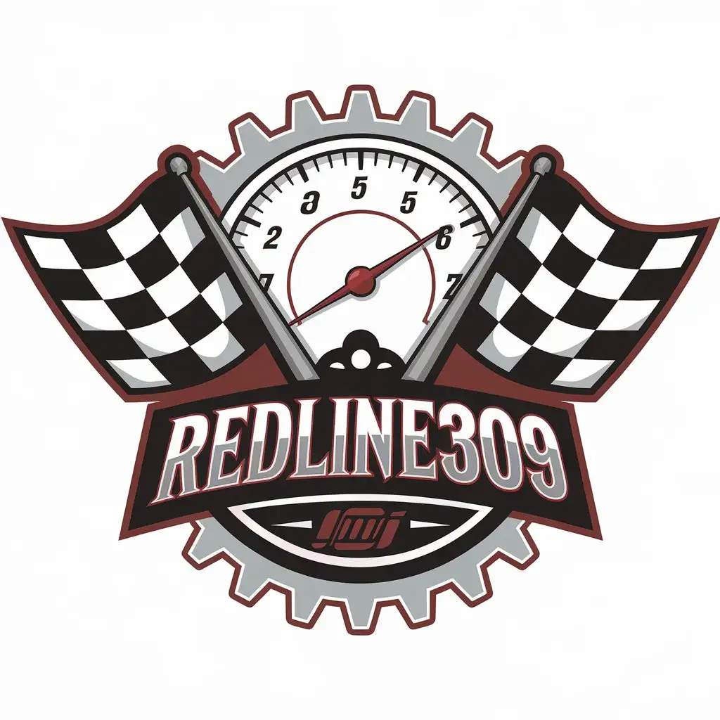 LOGO Design for Redline309 Tachometer Checkered Flag Sprocket Theme in Automotive Industry