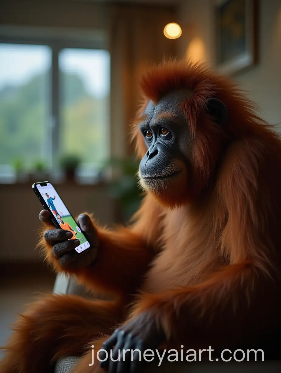 Orangutan-Watching-Soccer-on-Smartphone