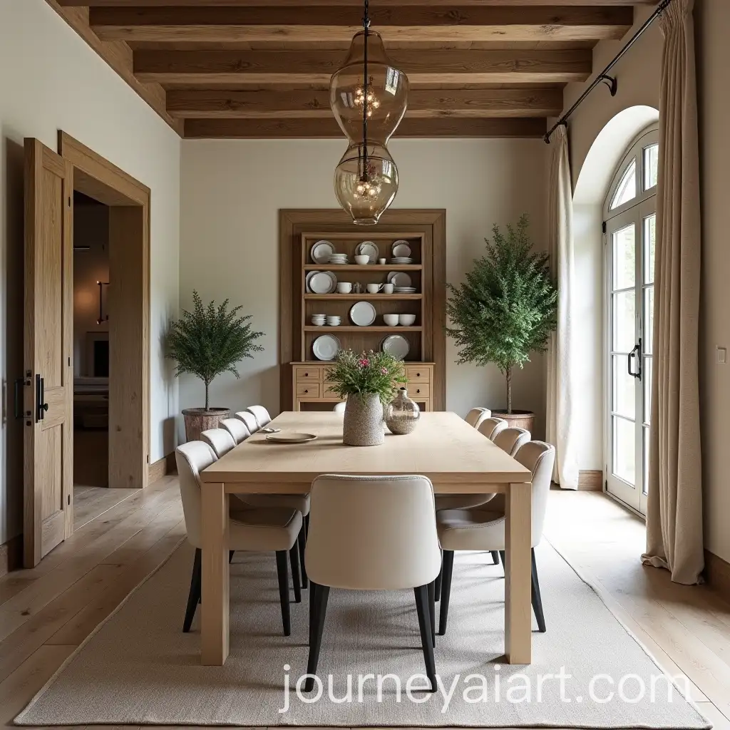 Elegant-Rustic-Dining-Room-with-Oak-Table-and-Dark-Wood-Display-Case
