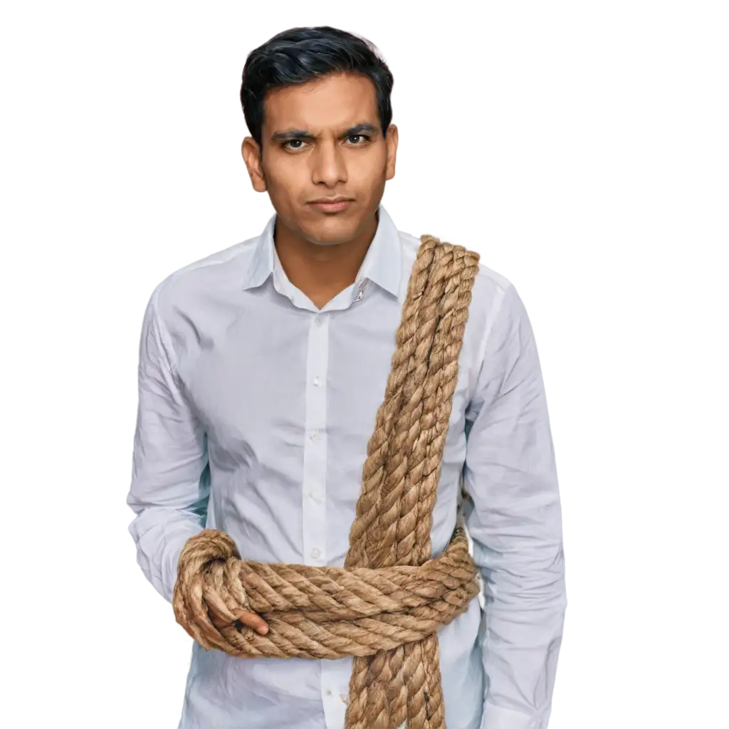 Indian-Man-in-White-Shirt-with-Rope-Wrapped-Ten-Times-HighQuality-PNG-Image-for-Versatile-Use