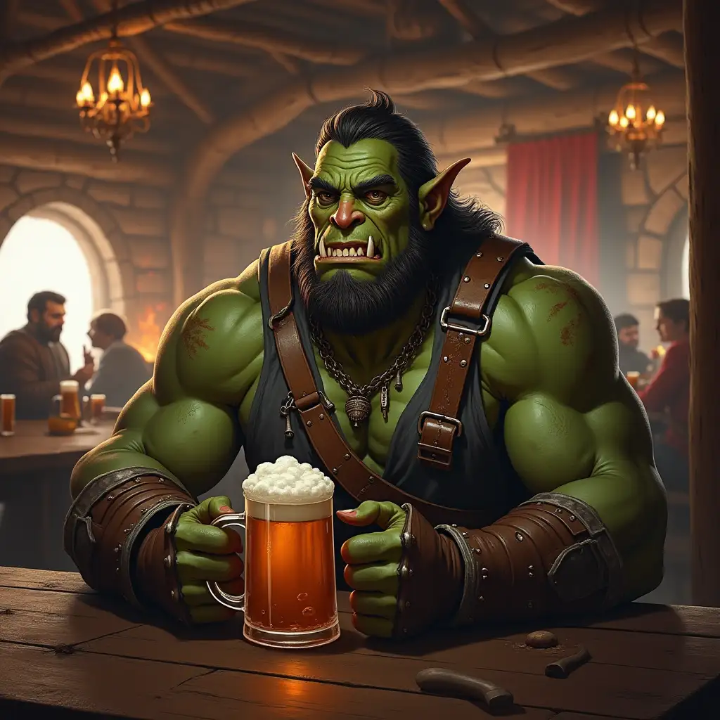 HalfOrc-Sailor-Relaxing-in-a-Bustling-Medieval-Tavern