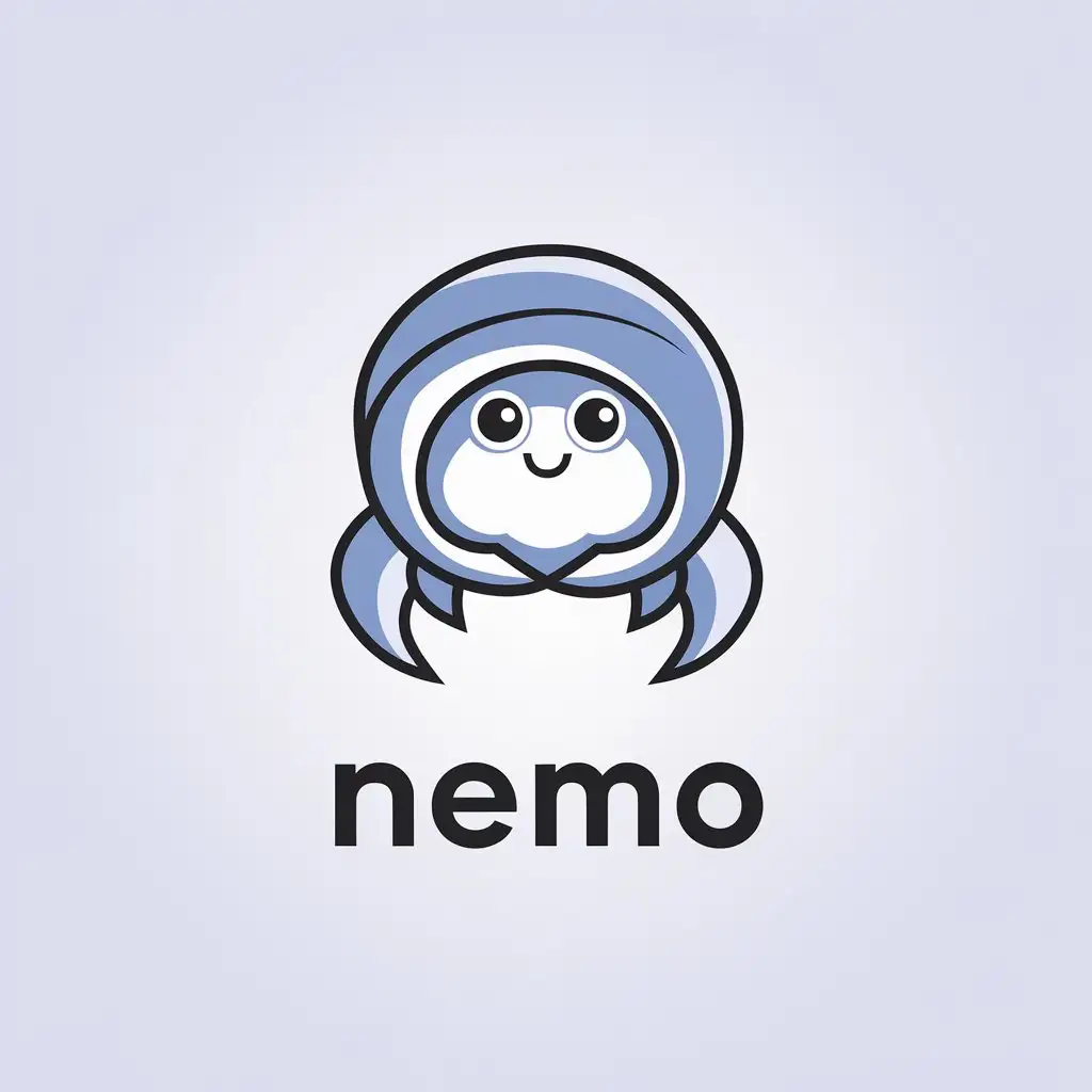 a vector logo design,with the text "Nemo", main symbol:Hermit crab, cute, colored,Minimalistic,be used in Technology industry,clear background