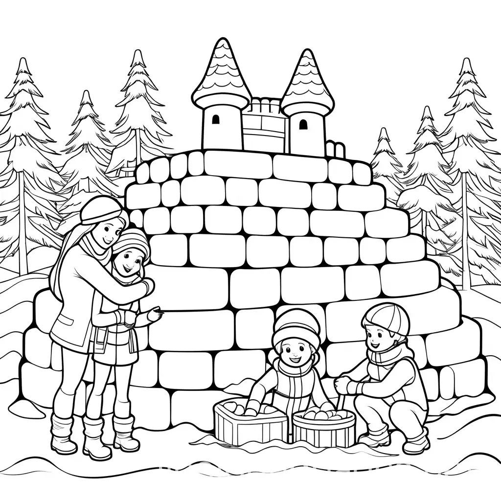 Family-Enjoying-a-Winter-Day-Building-a-Snow-Fort