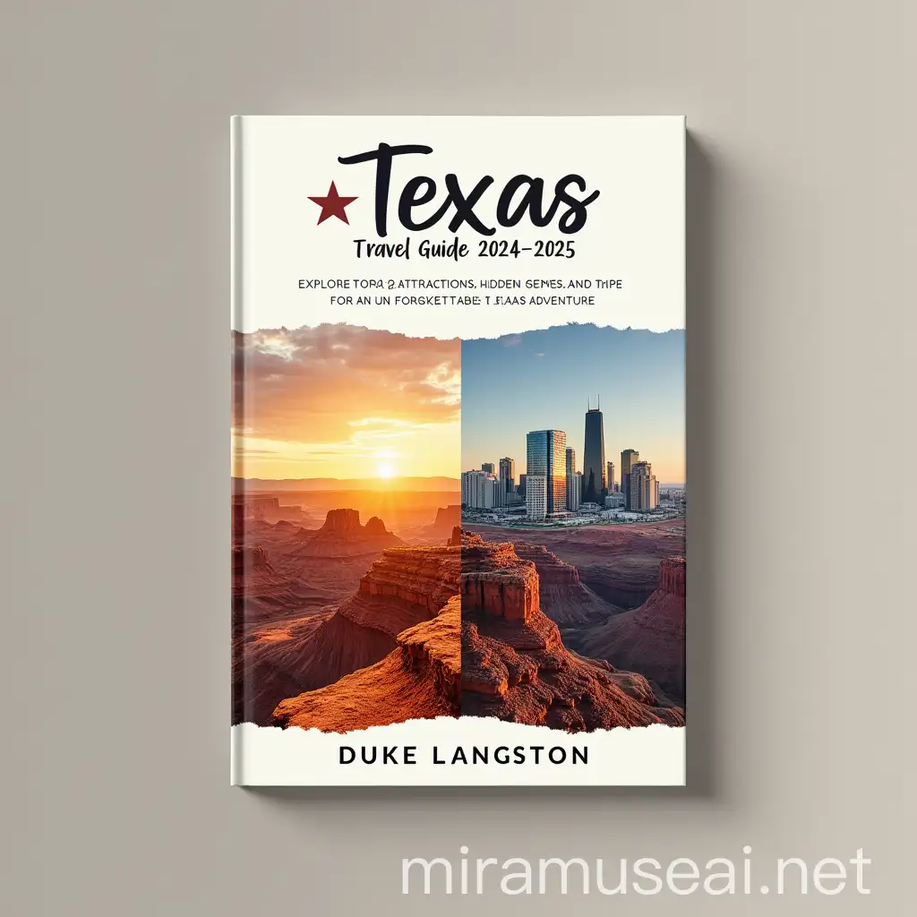 Texas Travel Guide 20242025 Book Cover Featuring Desert Landscapes and City Skylines