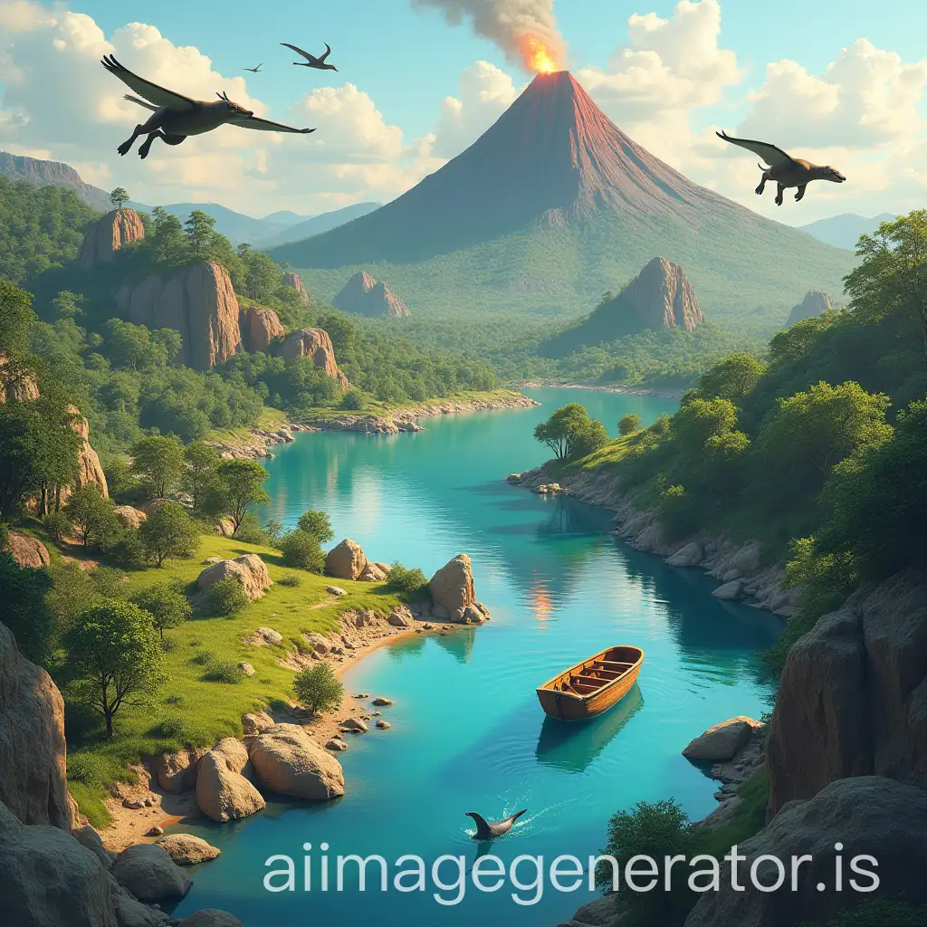 Surreal-Park-with-Tallest-VolcanoAI-Art-Prompt-Expansion-Flying-Dogs-Deepest-Lake-Dolphin-and-Dinosaur-Fossils