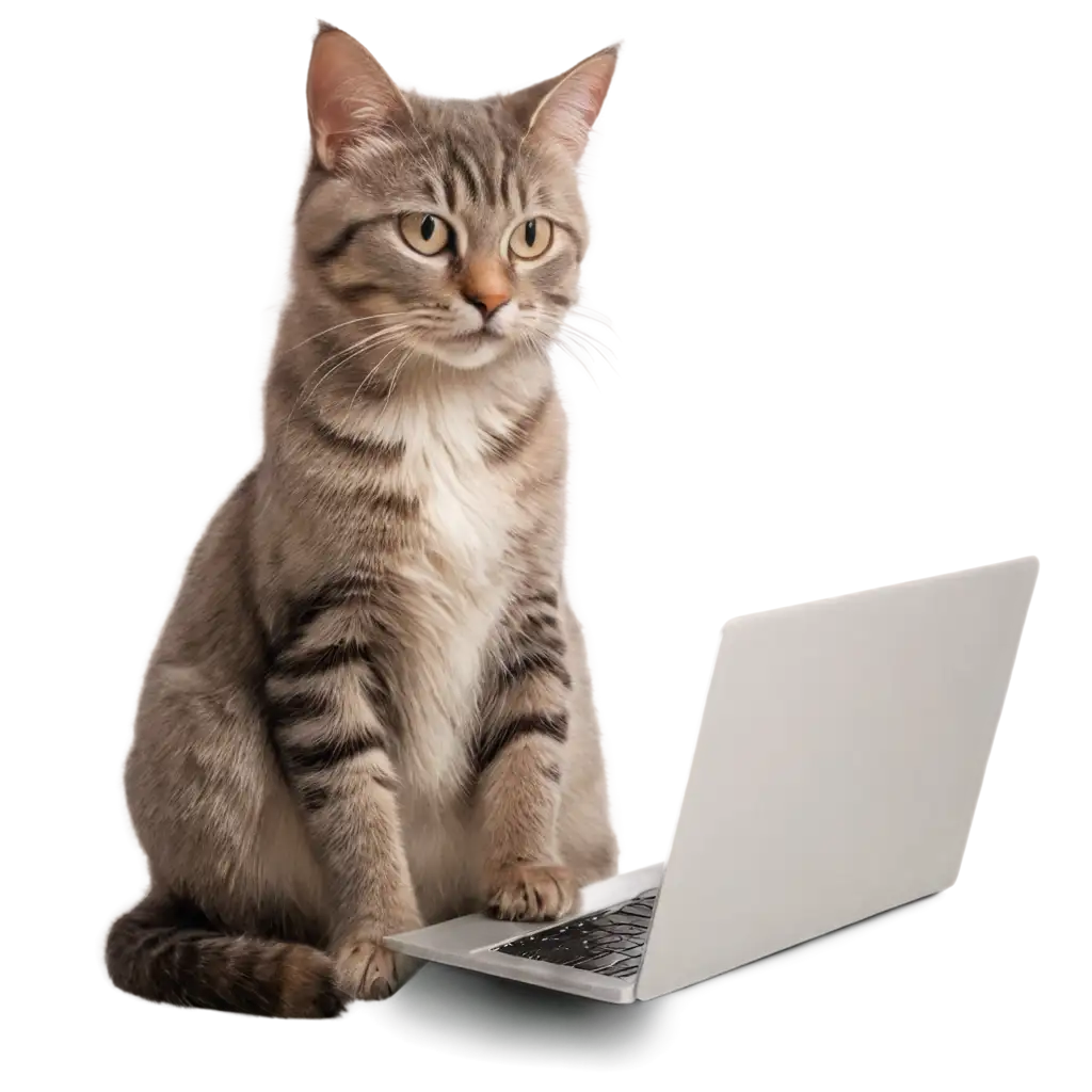 PNG-Image-Cat-Typing-on-a-Laptop-Creative-AI-Art-Prompt