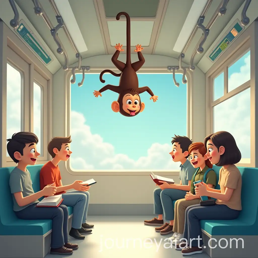 UpsideDown-Monkey-Playfully-Interacting-with-Subway-Passengers