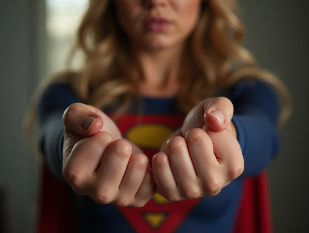 Close-up Supergirl hands with anger