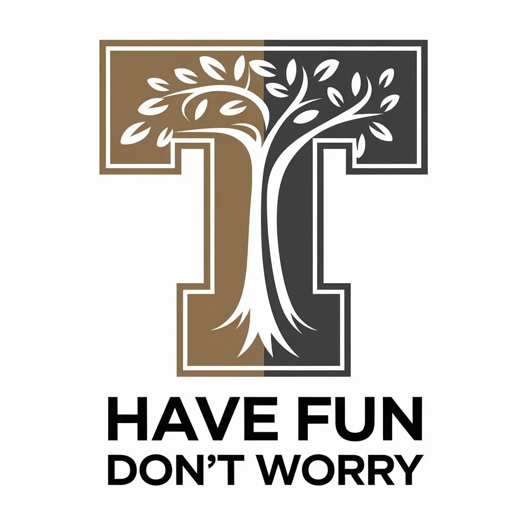 a vector logo design,with the text "Have fun don't worry", main symbol:I want a T letter logo with a fashion tree,Moderate,be used in Entertainment industry,clear background