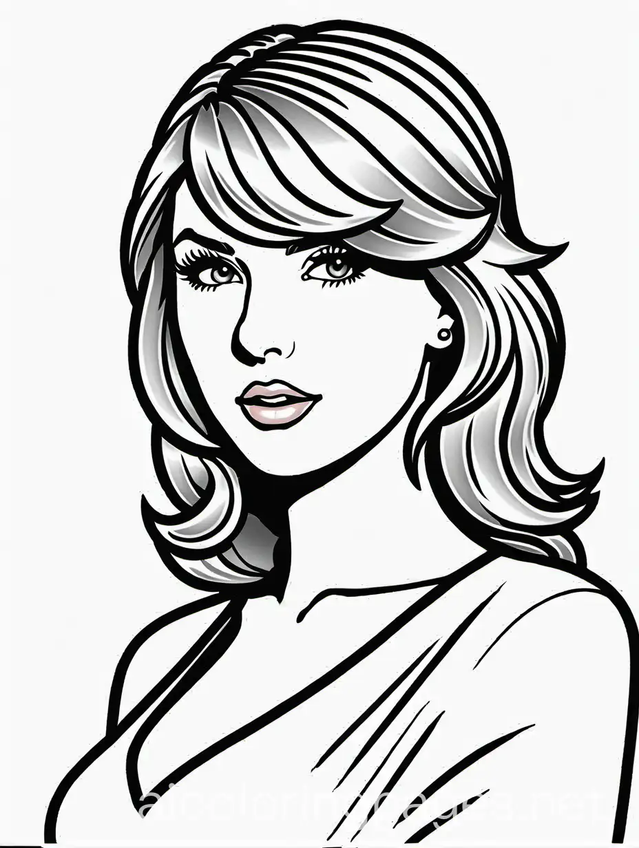 Taylor-Swift-Cartoon-Style-Coloring-Page-with-White-Background